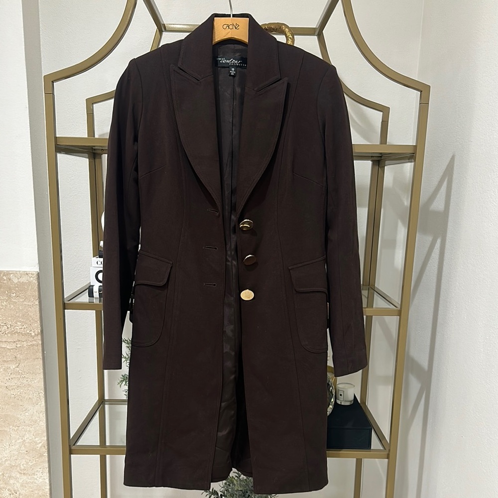 Cache Cove Brown and Gold Trench Coat Timeless Elegance